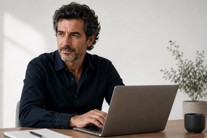 Hombre de mediana edad trabajando sentado frente a un escritorio